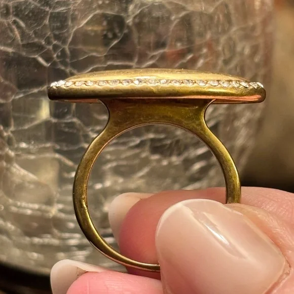 K&R Collection by Silpada NAVETTE Gold Marquise Statement Ring with Crystal Halo - Picture 4 of 9